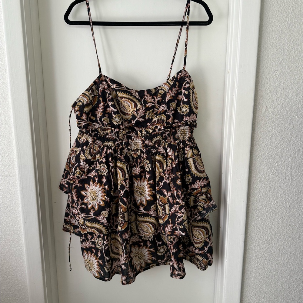 Anthropologie Brown and Tan Ruffled Camisole Dress